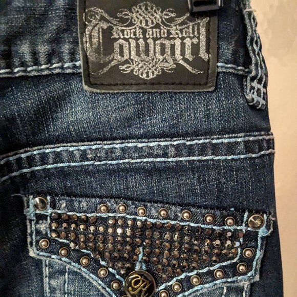 Rock and Roll CowGirl Studded Rhinestone Jeans Low Rise 26 x 36 - Picture 2 of 8